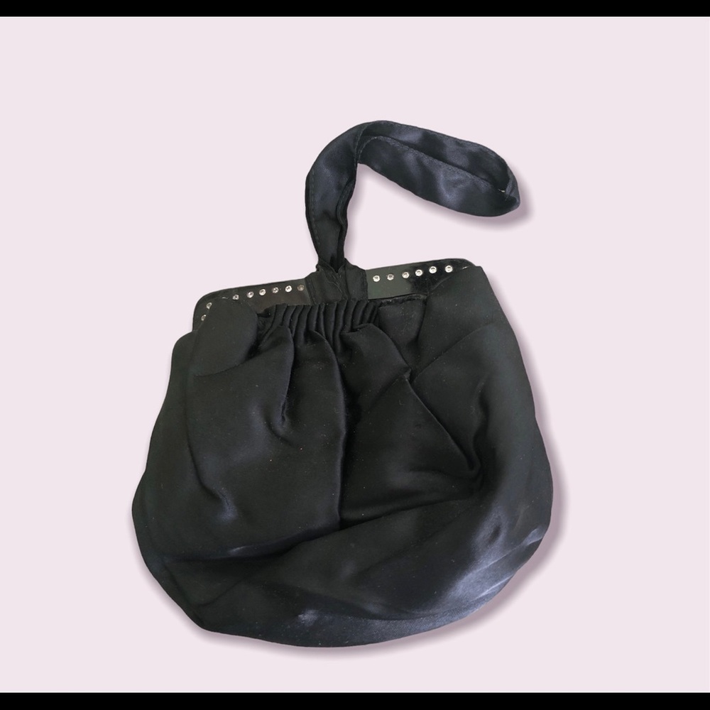 Silky Vintage Bag with Plastic Closure and Rhinestones